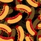 Hot dog 3D background. Fast food decoration. Texture of bun and