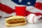 Hot dog and baseball with American flag