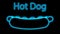 Hot dog on a black background, neon, vector illustration. sausage sandwich, stuffed, appetizing bun. neon with an inscription in