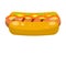 Hot dog. Bread, sausage, ketchup. Icon Harmful diet. Delicious Bun