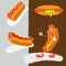 Hot Dog Cartoon Character Squirting Mustard and Ketchup