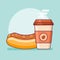 Hot dog and coffee takeaway flat line icon.