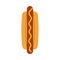 Hot dog dinner unhealthy delicious fastfood top view vector icon. Graphic food red sausage breakfast with yellow sauce