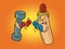 hot dog and dumbbell boxing. Healthy and harmful lifestyle