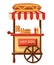 Hot dog Flat design illustration of fast food car. Mobile retro vintage shop truck icon with signboard with big hot dog. Si