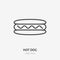 Hot dog flat line icon. Vector thin sign of fast food, hotdog cafe logo. Sausage in bread illustration