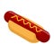 Hot dog isometrics. Bun with sausage. Mustard and ketchup.