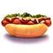 Hot dog with ketchup mustard and vegetables