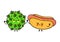 Hot dog and marijuana weed bud character. Vector hand drawn cartoon kawaii characters, illustration icon. Funny cartoon