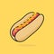 Hot dog with mustard colorful vector cartoon. Fast food hot dog