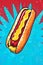 Hot dog with mustard. Illustrated poster design in style of Pop Art. Generative Ai