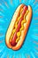 Hot dog with mustard. Illustrated poster design in style of Pop Art. Generative Ai