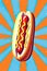 Hot dog with mustard. Illustrated poster design in style of Pop Art. Generative Ai