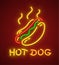 Hot dog neon icon fast food sausage