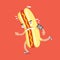 Hot Dog On The Run With Smartphone Health Concept Cartoon Character