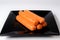 Hot dog sausages on black plate on a white background