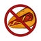 Hot dog sketch in a prohibition sign. Ban on junk food. Forbidden fast food. Vector badge