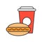 Hot dog and soft drink, food and gastronomy set, filled outline