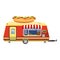 Hot dog trailer mobile snack icon, cartoon style