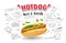 Hot dog vector, hot and fresh, with food drawing poster banner design