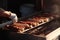 hot dog vendor, preparing freshly grilled hot dogs for hungry customers