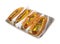 Hot dogs on cardboard tray