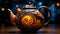 Hot drink, tea ceremony, ancient pottery, traditional festival, shiny lantern generated by AI