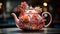 Hot drink, tea ceremony, elegant teapot, ornate pottery, cultural decoration generated by AI