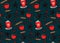 Hot drinks winter pattern. Seamless background with red coffee cups, cinnamon, anise stars and coffee beans. Cozy