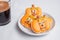 hot espresso coffee or chocolate cup with funny Halloween Cookies. Happy Halloween day, Trick or Threat, Hello October, fall