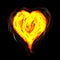 Hot fire heart burning on black background. Passion and desire