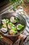 Hot and fresh snails with garlic butter