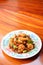 The hot fried stir spicy giant shrimp serve on dish