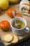 Hot infusion with tangerines and butter cookies. Detailed