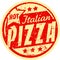 Hot italian pizza grunge vector design in yellow and red colors.