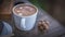 Hot Latte Coffee And Wooden Cubic Puzzle Photos