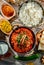 Hot madras paneer and vegetable masala with rice