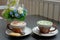 hot matcha green tea with leaves latte art & cappuccino coffee