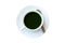 Hot matcha green tea in white ceramic cup on white background. Healty beverages of japan for reduce sugar in blood