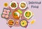 Hot meat dishes with fish snack and salads icon