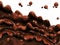 Hot melted dark chocolate, coffee, sauce or syrup, pouring chocolate wave or flow splash, cocoa drink or cream, abstract dessert