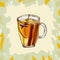 Hot Mulled Apple Cider classic cocktail illustration. Alcoholic warm bar drink hand drawn vector. Pop art menu image item