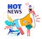 Hot news announcement with people and megaphone cartoon vector illustration.