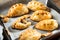 Hot pasties from butter enriched puff pastry filled with minced