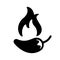 Hot pepper icon. Black silhouette of chili pepper with flame. Seasoning for cooking a variety of dishes.