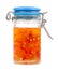 Hot pepper jelly preserving over white background