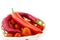 Hot pepper long fresh tomato cherry set of vegetables on white isolated background