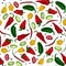 Hot peppers seamless pattern. Red peppers
