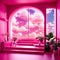 Hot pink futuristic room with beautiful lighting, stunning background for product presentation