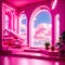 Hot pink futuristic room with beautiful lighting, stunning background for product presentation